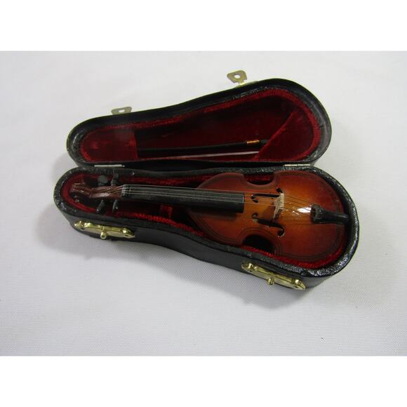 None Other - Miniature Brown Play Collectible Cello 5" with Case VTG Instrument